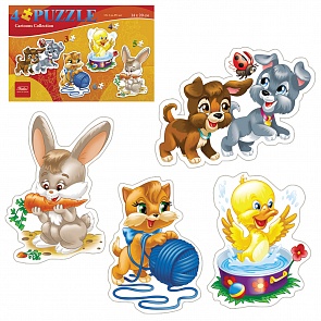 Пазлы по 3-4-5-6 элементов 4 картинки в 1 коробке - Пушистые малыши, размер 20 х 14 см (Hatber, ПЗ5-11473)